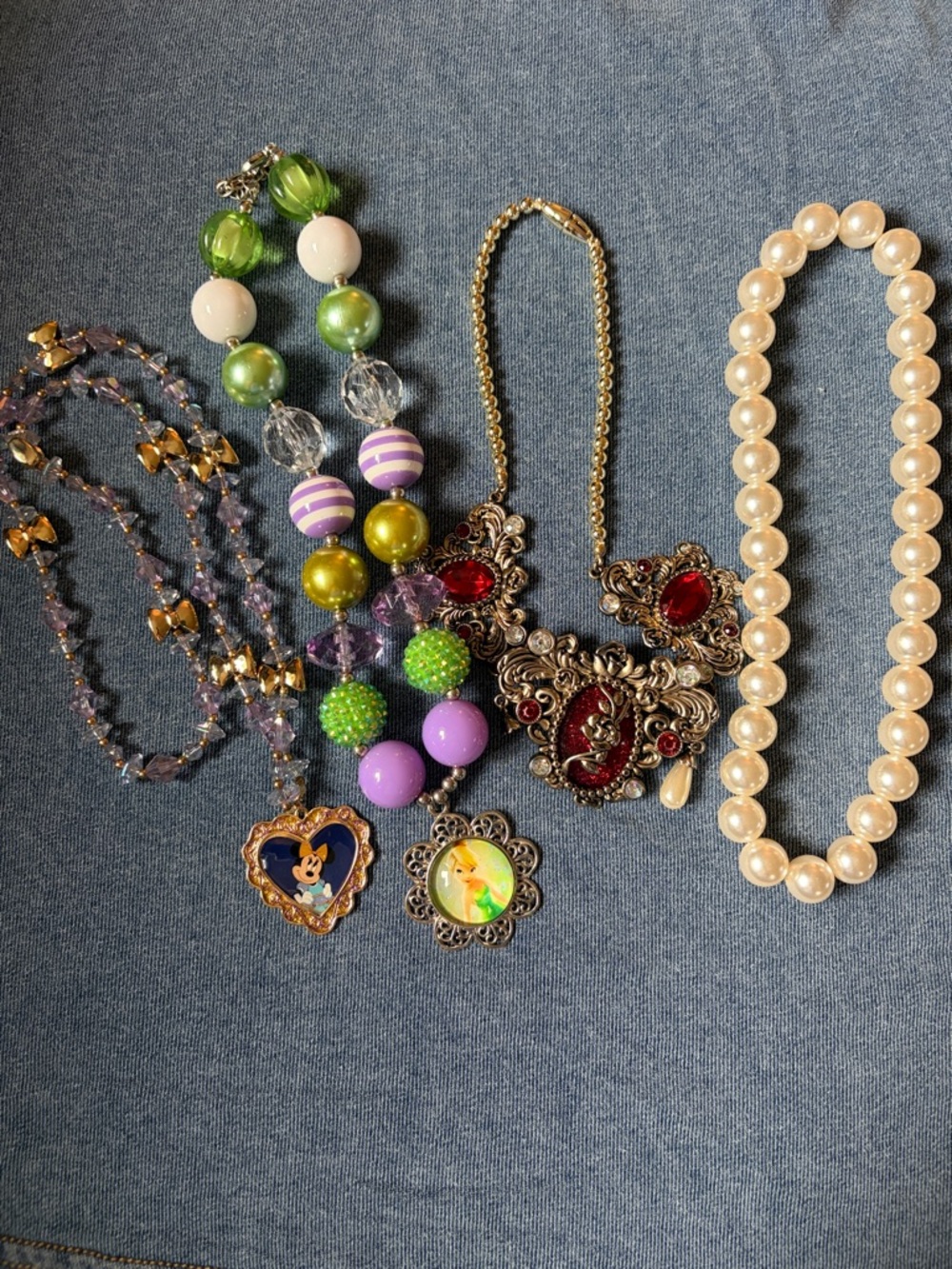 Colorful Beaded Girls Disney Necklaces Lot of 4 As is